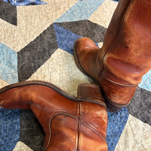 Vintage Frye Cognac Leather Heeled Campus Boots - Picture 9 of 12